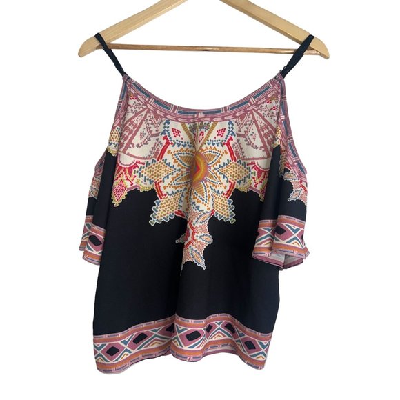 Flying Tomato Aztec tribal cold shoulder off cut out blouse top tie front size S - Picture 5 of 8